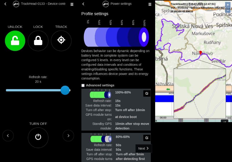 GPS Bike Tracker App -JER Connect screens